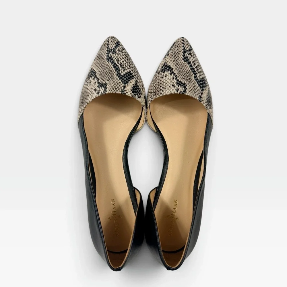 Cole Haan Amalia Skimmer Flats Womens 10.5 Black Snake Print D'Orsay Excellent